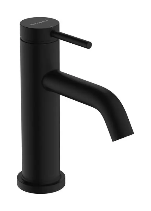 Schwarzes Standventil von Hansgrohe mit Hebelgriff zur Bedienung für Kaltwasser oder vorgemischtes Wasser, ohne Ablaufgarnitur.